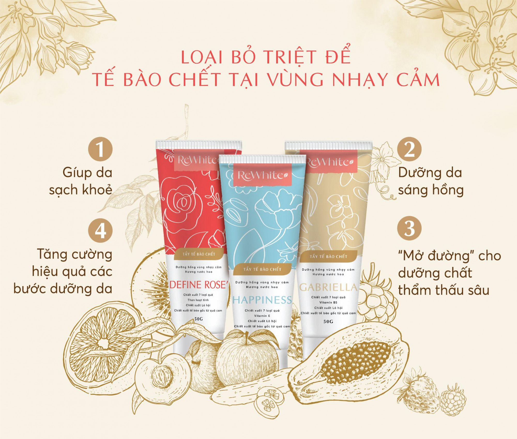 Gel tẩy da chết Rewhitez cho công dụng 4 trong 1