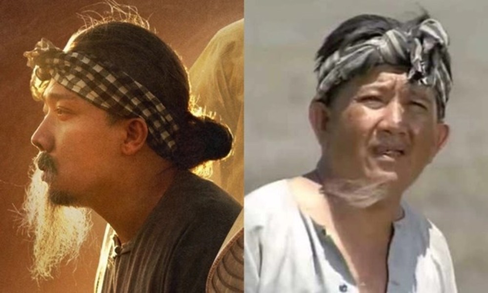 Bức ảnh so sánh tạo hình nhân vật Bác Ba Phi do Trấn Thành đảm nhận trong bản điện ảnh (trái) và do nghệ sĩ Mạc Can đóng (phải) đang được chia sẻ rầm rộ trên mạng xã hội