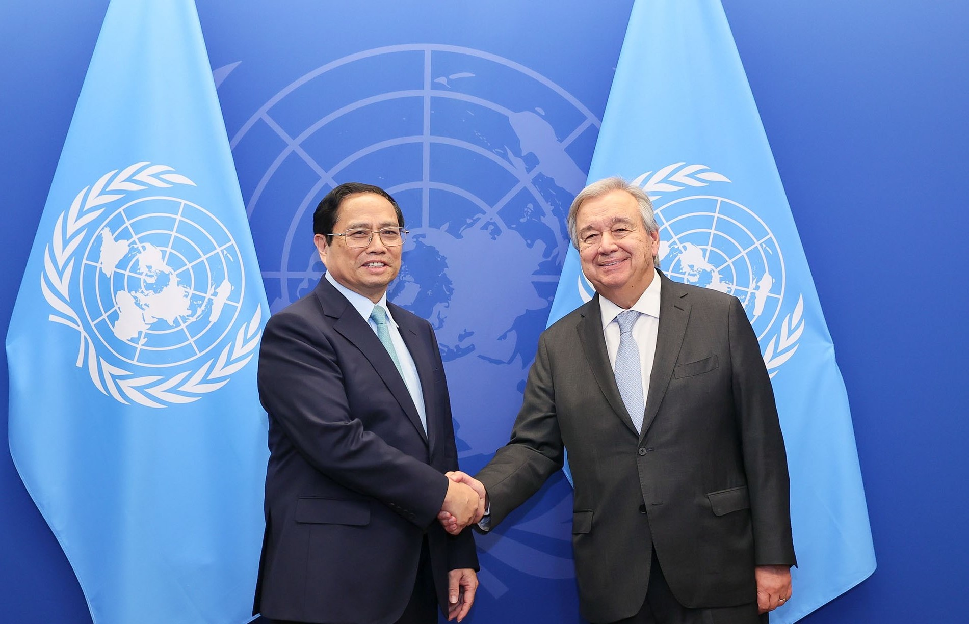 Thủ tướng Phạm Minh Chính gặp Tổng thư ký Liên hợp quốc Antonio Guterres. Ảnh: Bộ Ngoại giao