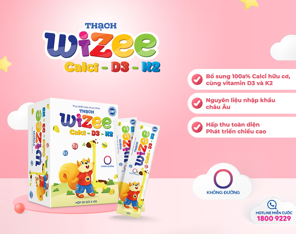 Thạch Wizee Calci D3 K2 của Dược phẩm Tín Phong chứa 100% canxi hữu cơ nhập khẩu Pháp