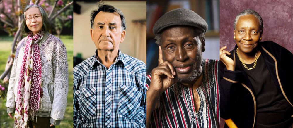 4 trong số nhiều nhà văn  được xem là đang bị giải Nobel “bỏ quên”. Từ trái sang: Tàn Tuyết (Trung Quốc),  Gerald Murnane (Úc),  Ngũgĩ wa Thiong’o (Kenya) và  Maryse Condé (Guadeloupe)