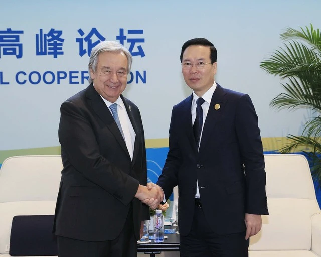 Chủ tịch nước Võ Văn Thưởng và Tổng thư ký Liên hiệp quốc António Guterres - Ảnh: TTXVN