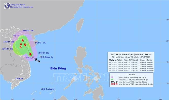 Hướng di chuyên của bão số 5 - Ảnh: TTXVN