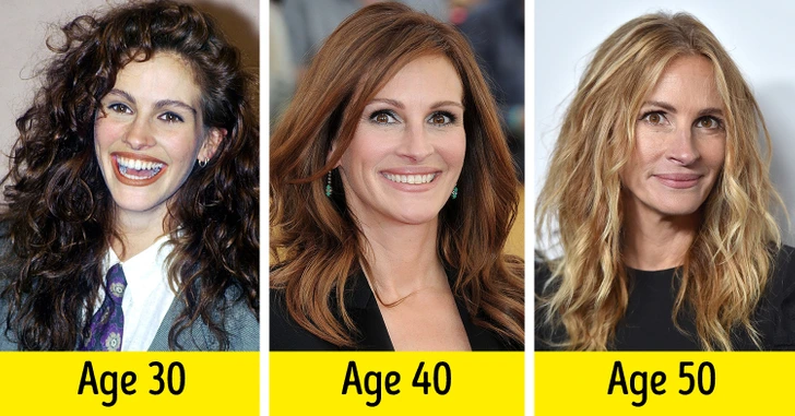 6. Cùng một màu tóc ở các độ tuổi khác nhau: Tóc và da mất sắc tố theo tuổi tác và đó là lý do tại sao màu sắc phù hợp hoàn hảo với khuôn mặt của bạn ở tuổi 20 hoặc 30 sẽ không còn đẹp ở tuổi 40-50. Thay vì nhuộm tóc theo màu bạn đã nhuộm từ khi còn trẻ, hãy tìm lời khuyên từ nhà tạo mẫu tóc. Họ sẽ giúp bạn chọn tông màu phù hợp với độ tuổi hiện tại.