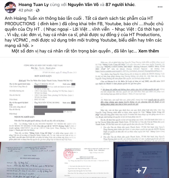 Cùng với thông báo khởi kiện, ông Tuấn cũng chia sẻ danh sách 150 ca khúc mà công ty ông 