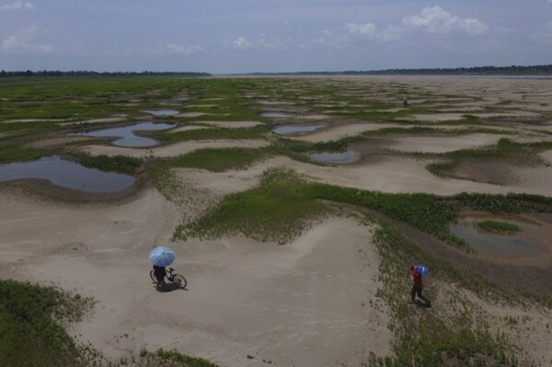 Hạn hán và nắng nóng hoành hành khiến khu vực sông Solimoes khô cạn, ở Careiro da Varzea, bang Amazonas, Brazil, vào ngày 24/10 – Ảnh: AP