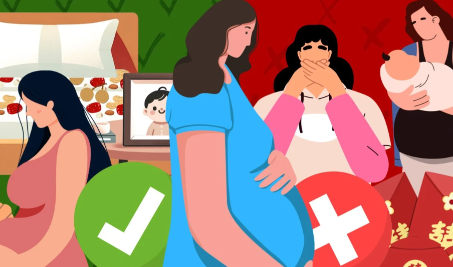 Tỷ lệ sinh ở Trung Quốc có thể đã giảm xuống mức thấp kỷ lục nhưng những tập tục mê tín lâu đời xung quanh việc mang thai vẫn tồn tại cho đến ngày nay. Ảnh: SCMP Graphic