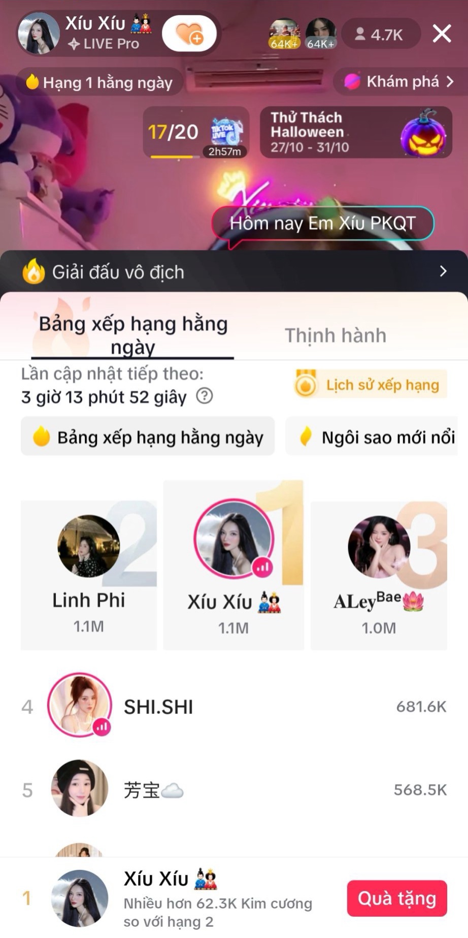 Xíu Xíu tự tin leo Top 1 bảng xếp hạng ngày TikTok Live - Ảnh: Xíu Xíu