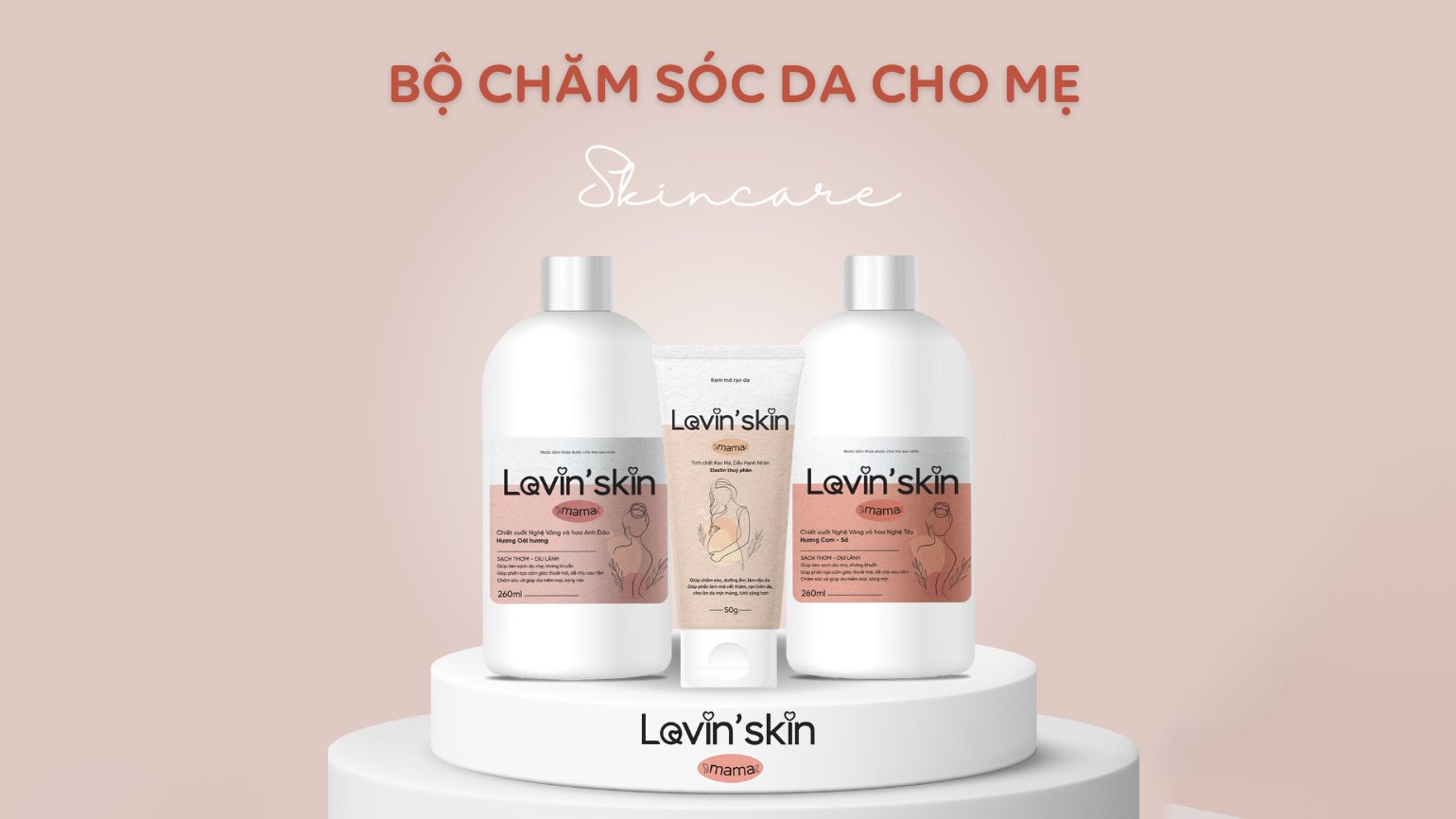 Lovin’Skin Mama bao gồm: kem mờ rạn da, nước tắm thảo dược cho phụ nữ sau sinh (hương cam sả và hương oải hương) - Giấy phép quảng cáo số 247/23/XNQCMP-YTHN