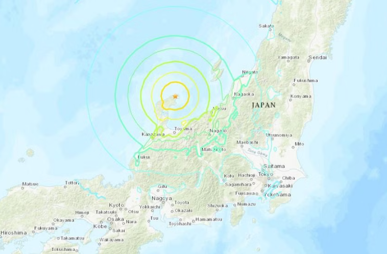 Cơ quan Khí tượng Nhật Bản đã đưa ra cảnh báo sóng thần dọc theo các khu vực ven biển phía Tây của các tỉnh Ishikawa, Niigata và Toyama. ẢNH: MÀN HÌNH TỪ EARTHQUAKE.USGS.GOV