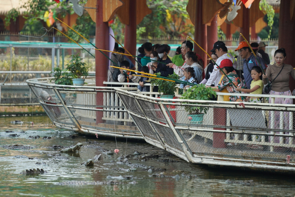Nhiều khu vui chơi, giải trí thu hút người dân, du khách tại TPHCM. Trong ảnh: Du khách trải nghiệm câu cá sâu tại KDL Văn hóa Suối Tiên (TP. Thủ Đức), KDL này đón 