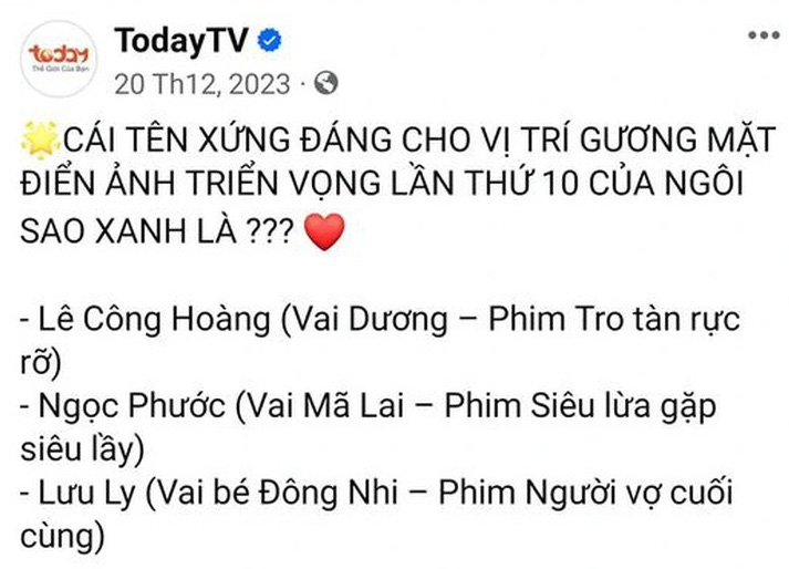 Khi thông tin về top 3 đề cử cuối cùng, BTC không nhắc đến Phạm Huỳnh Hữu Tài.