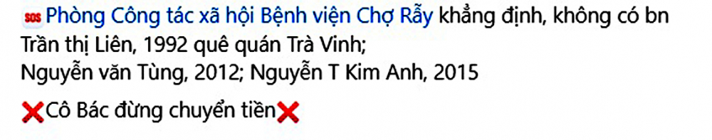 Một cảnh báo của Phòng Công tác xã hội Bệnh viện Chợ Rẫy khi phát hiện trường hợp giả mạo lừa xin tiền từ thiện