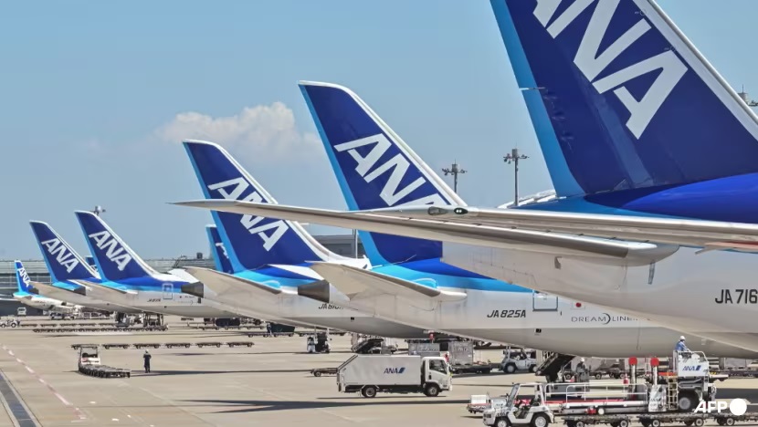 Những chiếc máy bay của hãng hàng không Nhật Bản All Nippon Airways (ANA) đậu tại Sân bay Quốc tế Haneda ở Tokyo, Nhật Bản vào tháng 7/2023 - Ảnh: AFP/Richard A Brooks