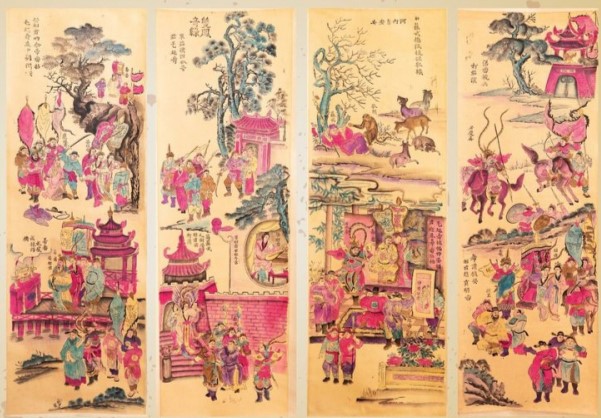 4 bức tranh trong bộ tranh Chiêu quân cống Hồ được nhà nghiên cứu Phan Ngọc Khuê trao tặng cho Bảo tàng Phụ nữ Việt Nam