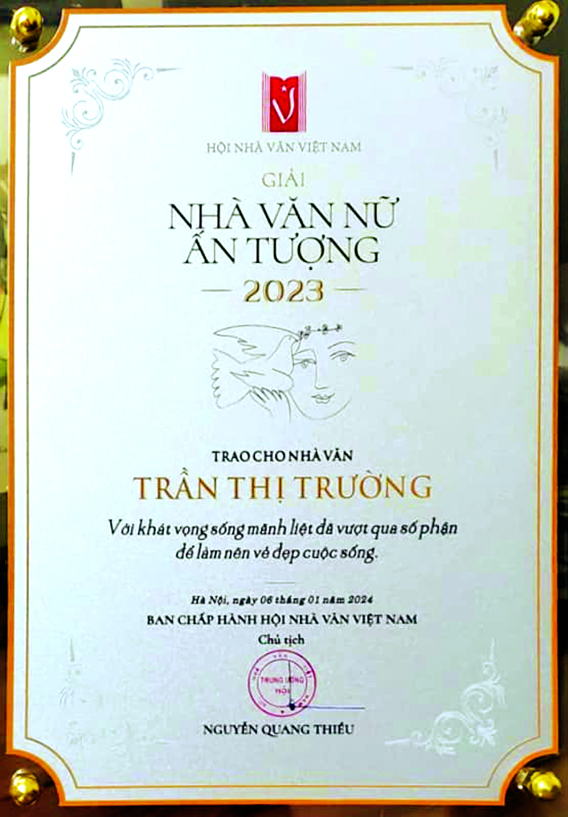 Giải thưởng đặc biệt của Hội Nhà văn dành cho nhà văn Trần Thị Trường