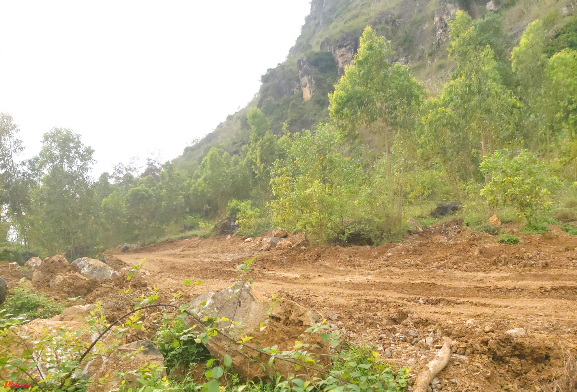 Công ty TNHH Trung Việt Hưng lý giải vì không biết lèn Hai Vai là di tích nên đào đất đá để đắp đường - Ảnh: Phan Ngọc