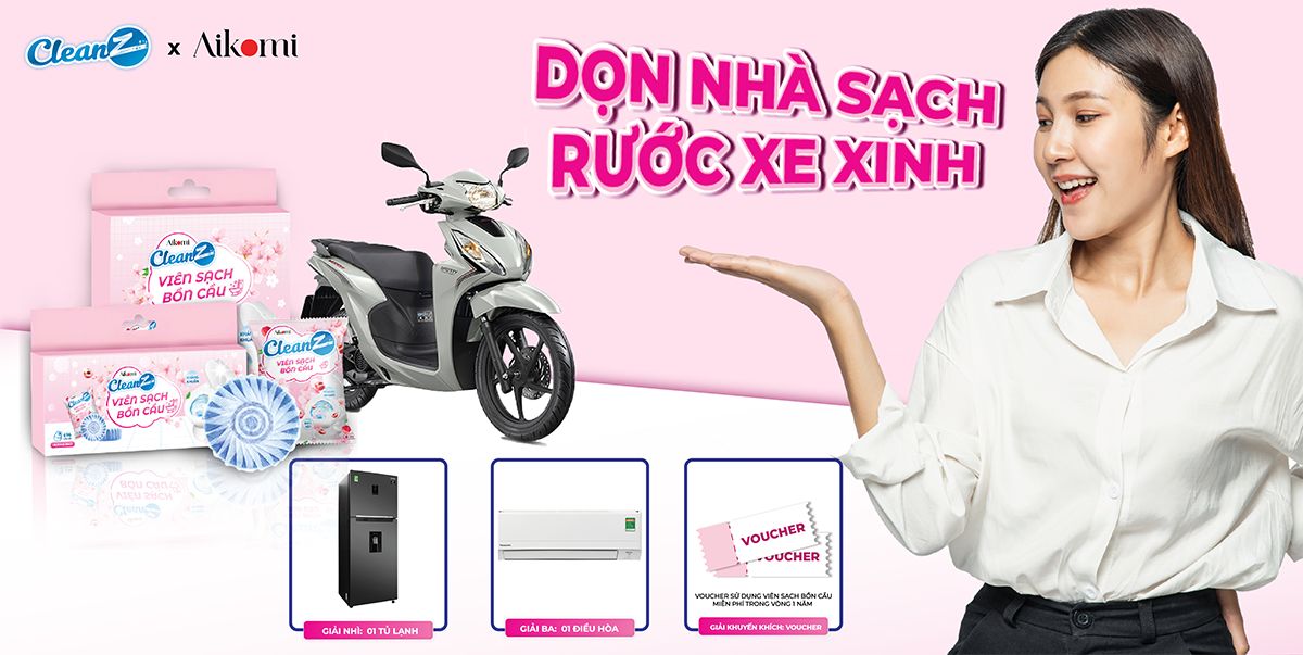 Mua viên sạch bồn cầu CleanZ có cơ hội trúng xe Vision và nhiều giải thưởng khác - Ảnh: Aikomi