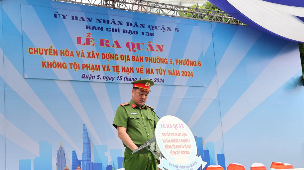 Thượng tá Nguyễn Đình Dương, Phó Giám đốc Công an TPHCM phát biểu chỉ đạo.
