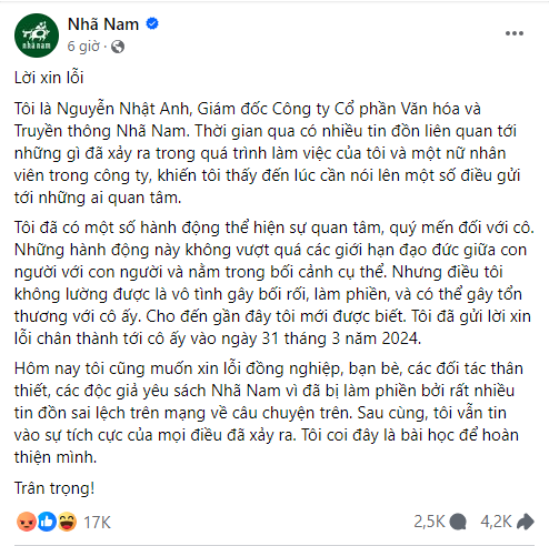 Lời xin lỗi của ông Nguyễn Nhật Anh bị dư luận phản đối