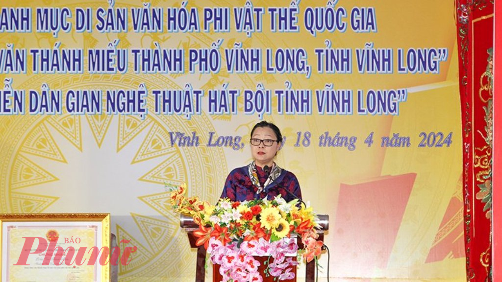 Phó chủ tịch UBND tỉnh Vĩnh Long Nguyễn Thị Quyên Thanh phát biểu tại buổi lễ