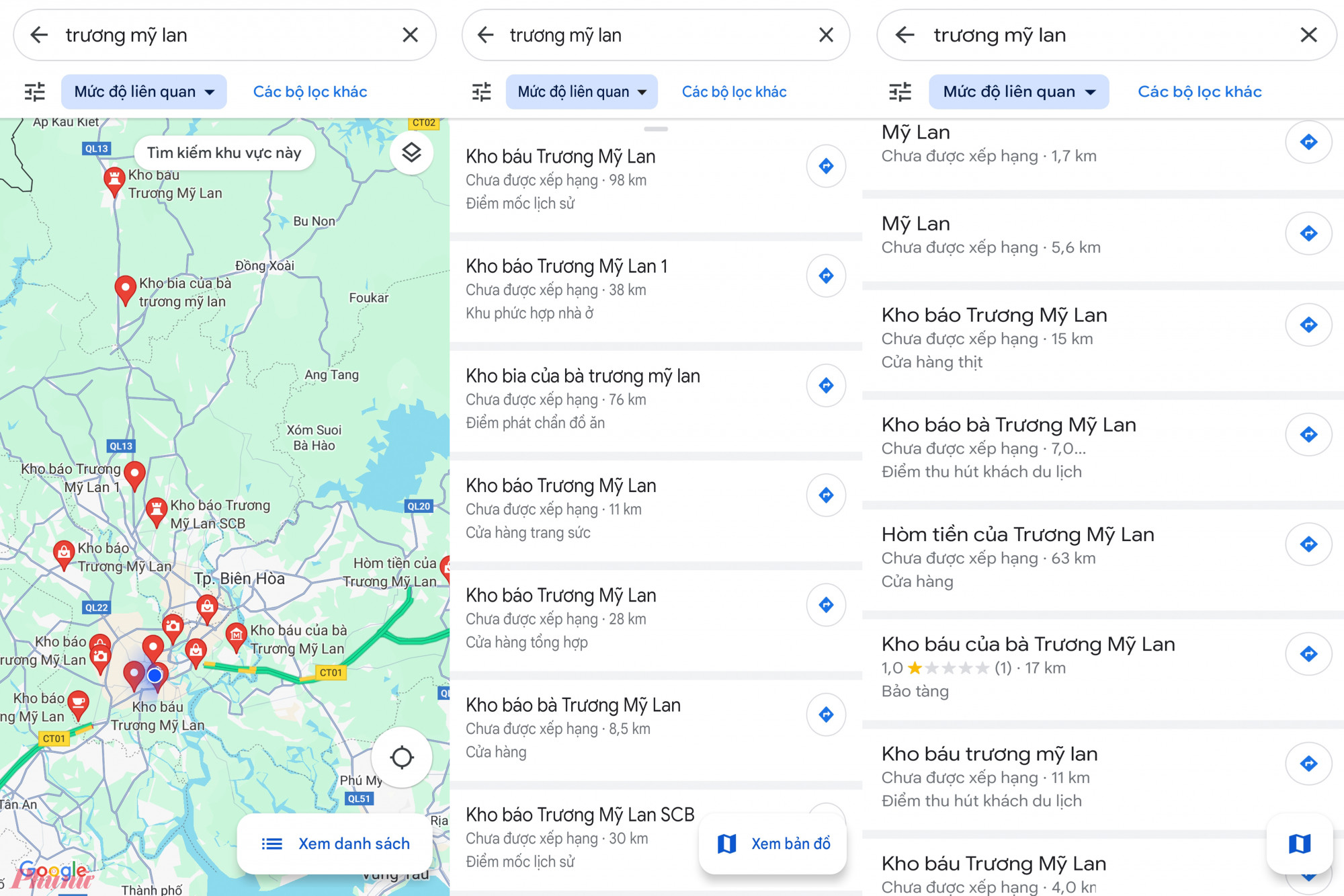 Hàng loạt địa điểm trên Google Map được CMĐ đổi tên theo trend ra khơi tìm kho báo của bà Trương Mỹ Lan.