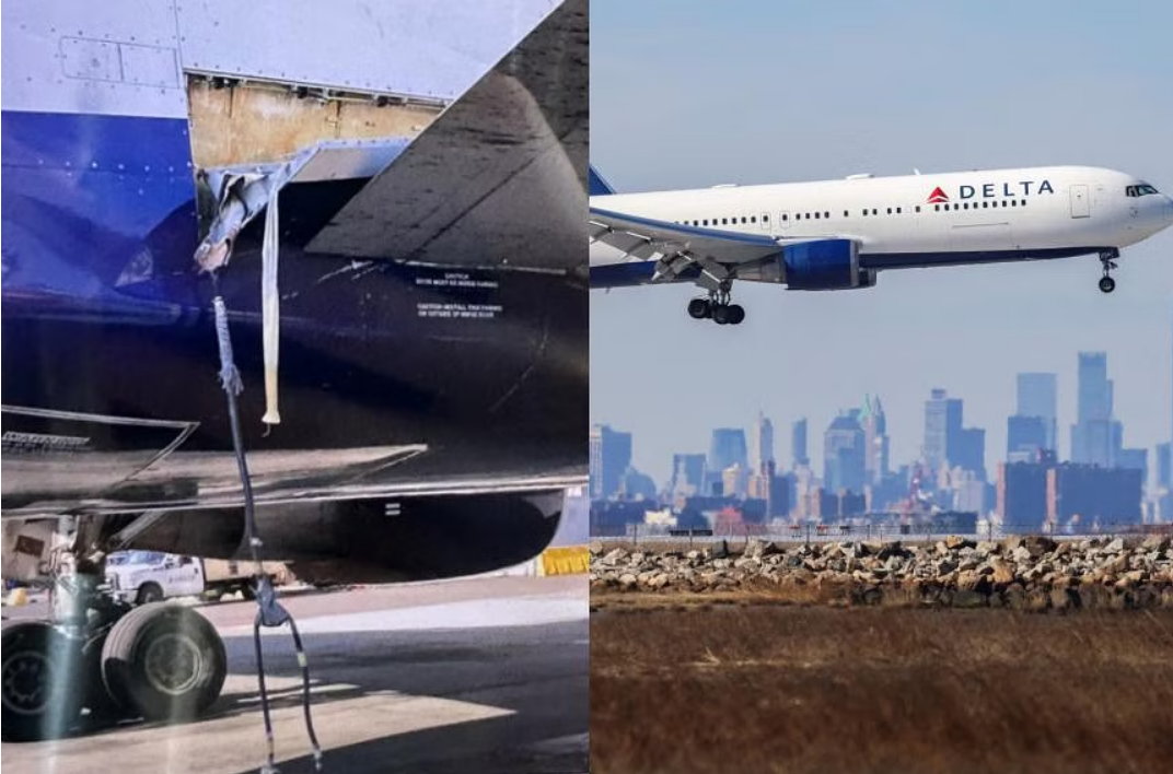 Vụ rơi cầu trượt khẩn cấp liên quan đến chiếc Boeing 767 của Delta Airlines, đang được Cục Hàng không Liên bang điều tra - Ảnh: AFP