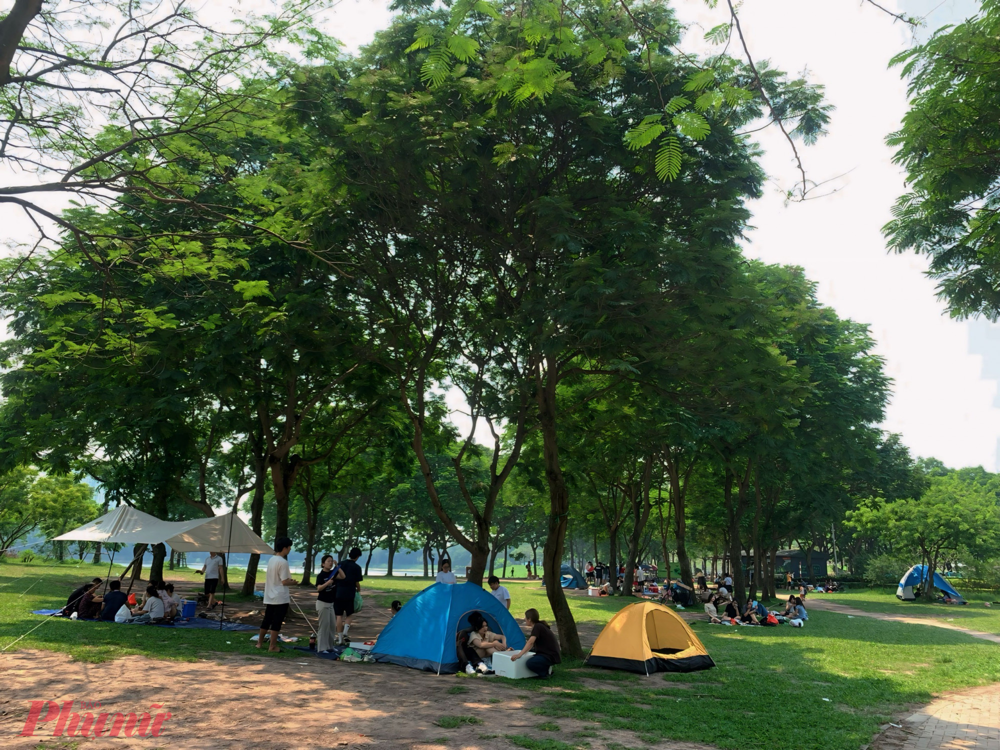  Công viên Yên Sở (quận Hoàng Mai) có nhiều cây xanh và ở trung tâm có hồ điều hòa rộng nên tạo không gian mát mẻ thu hút người dân đến thư giãn 