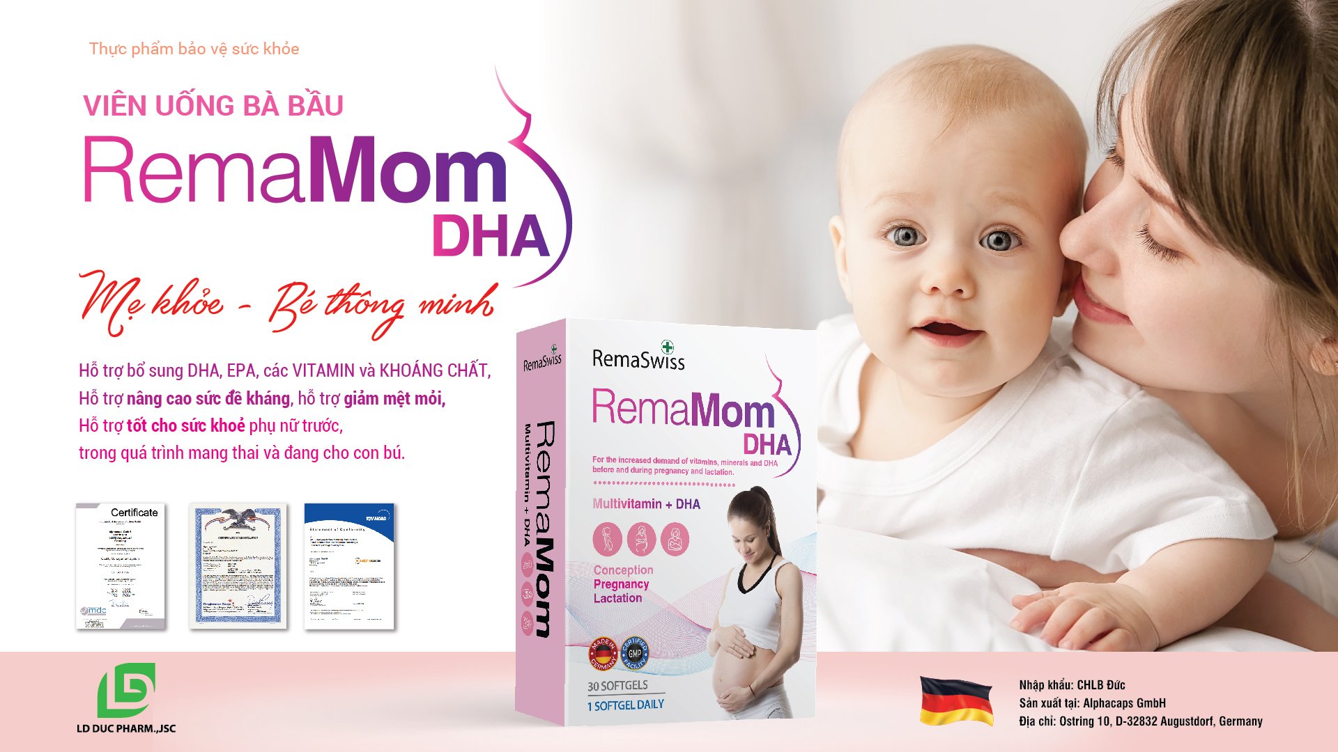 RemaMom DHA với nhiều tác dụng tuyệt vời cho mẹ bầu và bé - Ảnh: Dược phẩm Liên doanh Đức