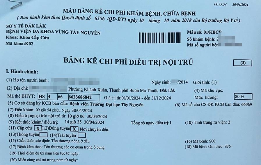 Cháu G.H.  Cháu H. nhập viện với chẩn đoán tổn thương nông ở đầu, tổn thương các cơ quan trong ổ bụng sau khi bị đánh 