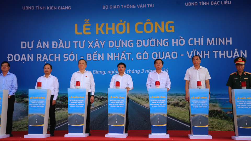 ngày 6/3, dự án đường Hồ Chí Minh đoạn Rạch Sỏi - Bến Nhất, Gò Quao - Vĩnh Thuận chính thức khởi công
