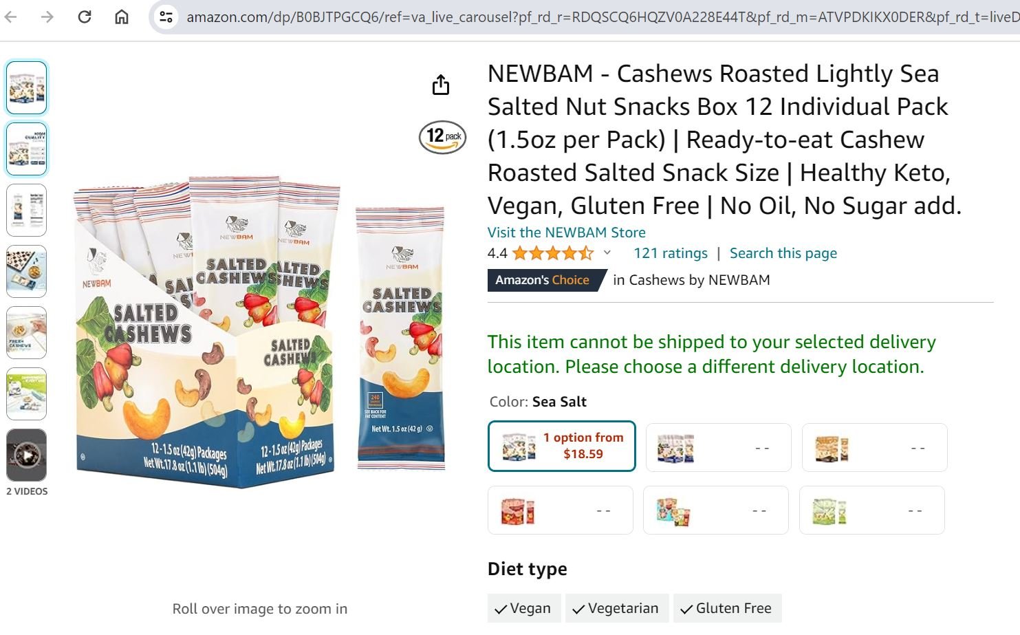 Newbam của Công ty Organic Viet Food có mặt trên kệ của Amazon - Ảnh: Internet