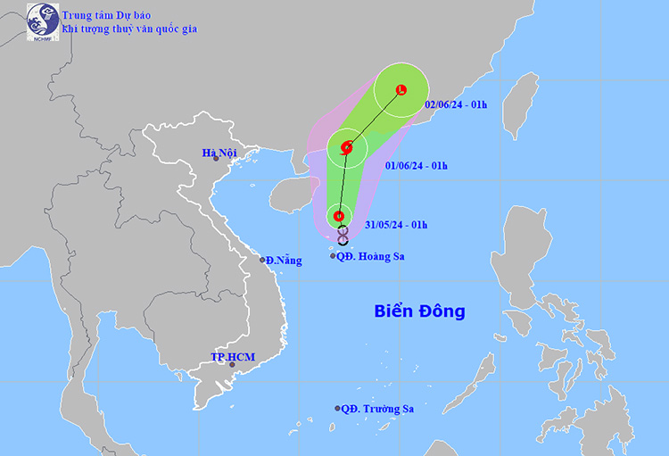 Vị trí và đường đi của áp thấp nhiệt đới . Ảnh: NCHMF