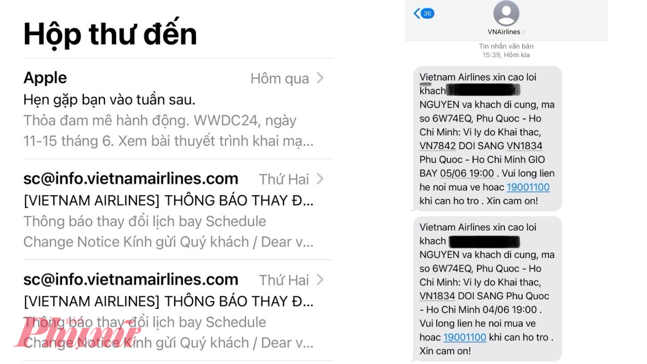 Email và tin nhắn thông báo đổi chuyến liên tục của hãng mà khách hàng đã bỏ lỡ