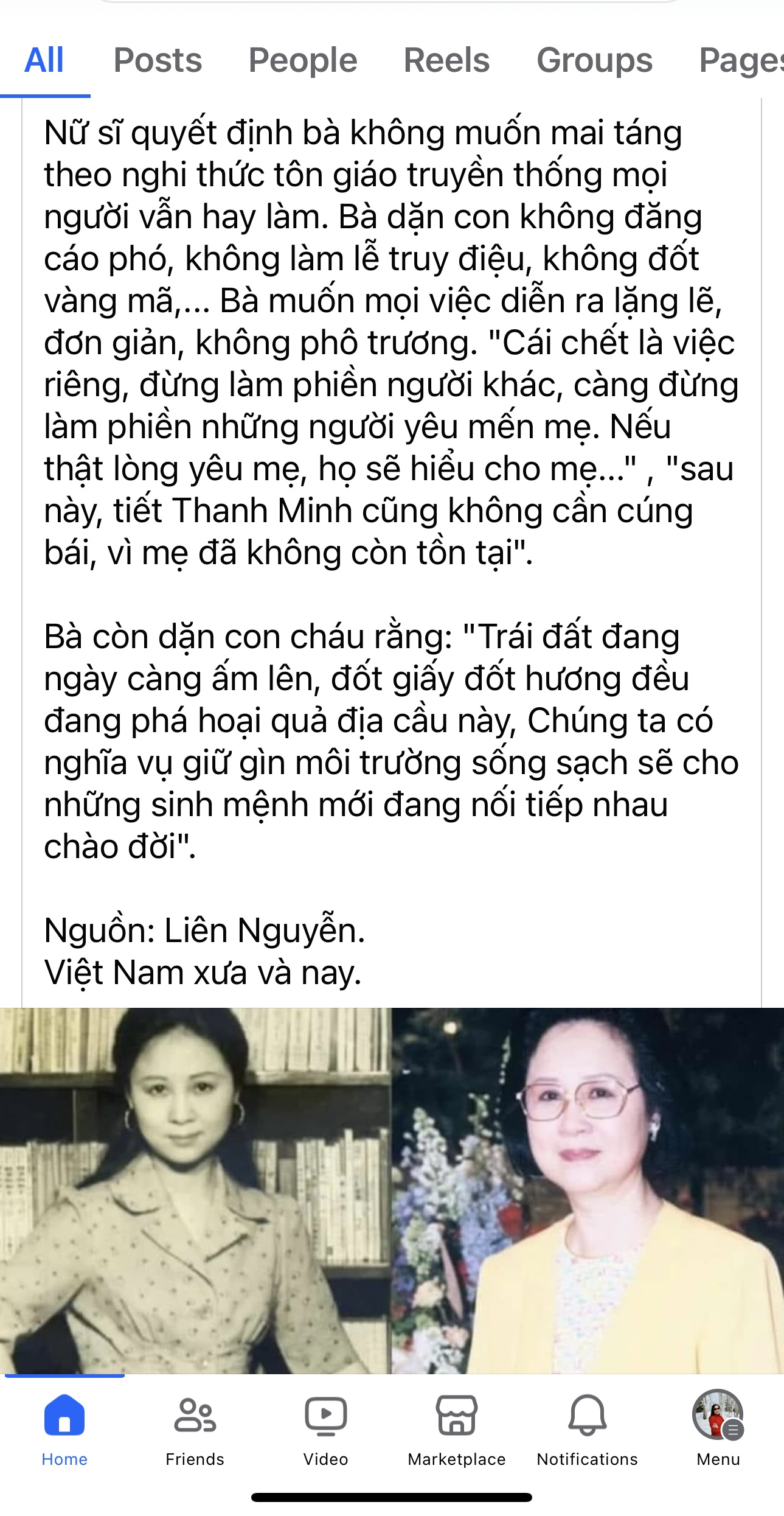 Bức di nguyện của văn sĩ Quỳnh Dao (ảnh sưu tầm Facebook)