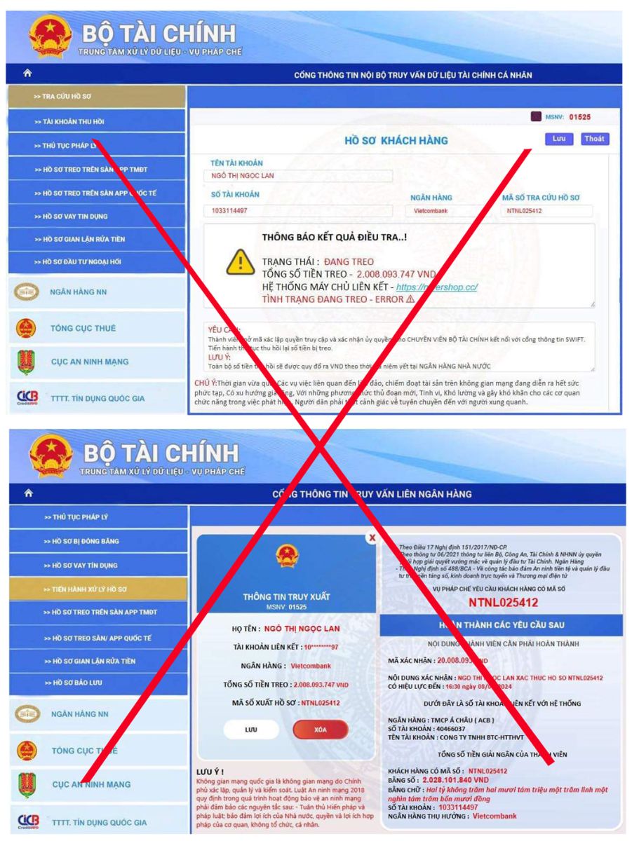 Các đối tượng giả mạo website Bộ Tài chính