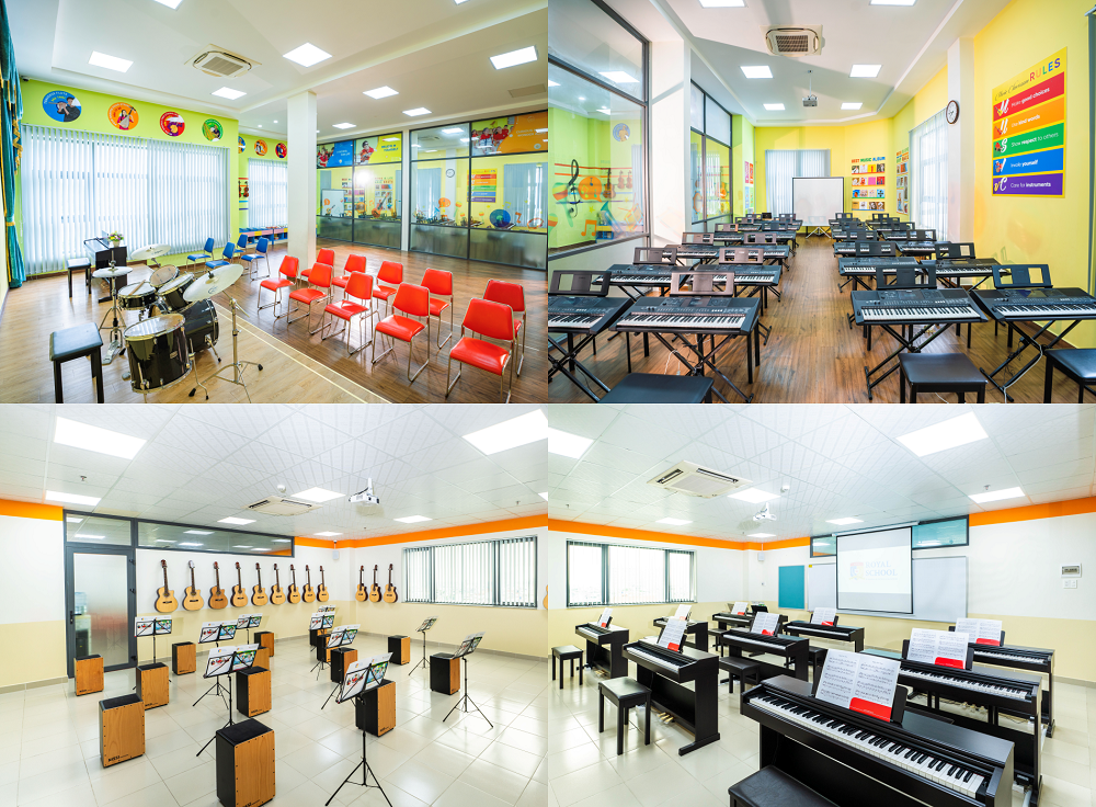 Phòng âm nhạc ở Royal School trang bị nhiều loại nhạc cụ đa dạng