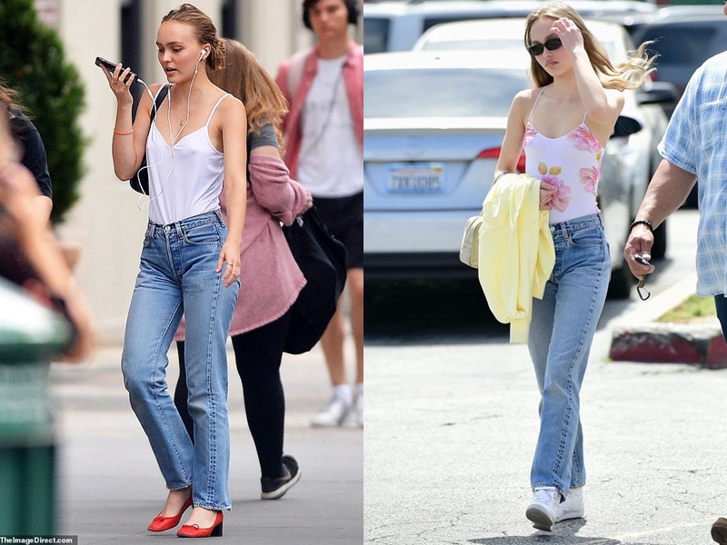 Ái nữ nhà Johnny Depp sở hữu một bộ sưu tập những chiếc quần jeans ống đứng và baggy đa dạng. Cô thường phối chúng với áo 2 dây có hoạ tiết hoa lá trẻ trung hoặc các item trơn màu basic.