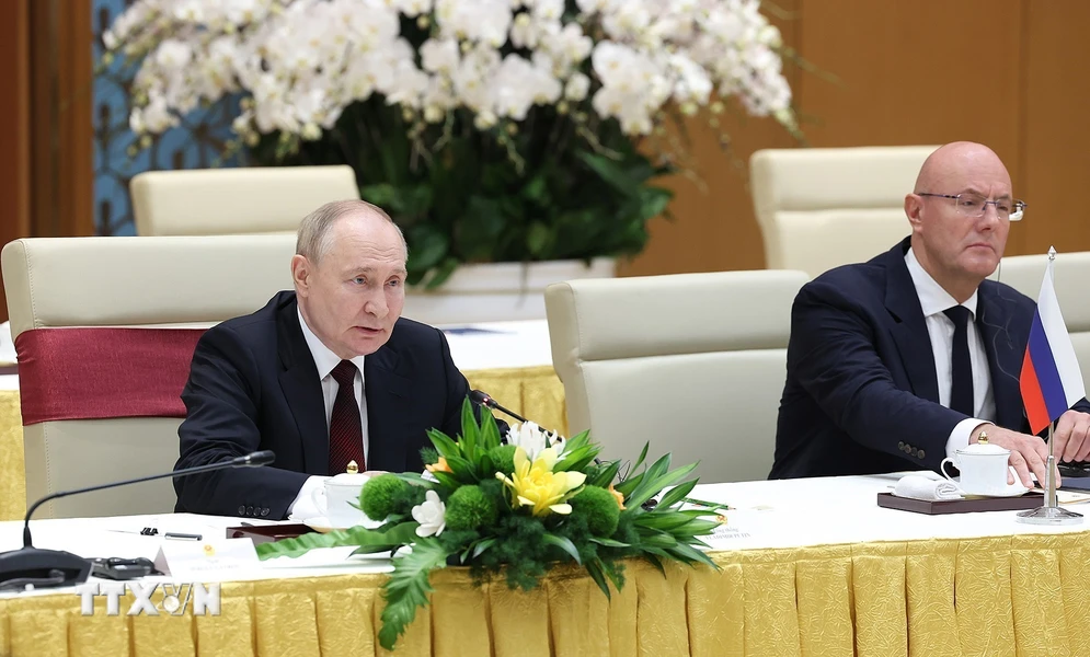 Tổng thống Liên bang Nga Pladimir Putin phát biểu tại cuộc hội kiến. (Ảnh: Dương Giang/TTXVN)