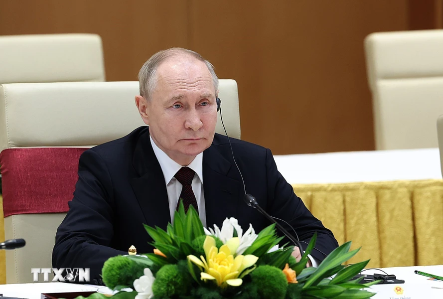 Tổng thống Liên bang Nga Pladimir Putin phát biểu. (Ảnh: Dương Giang/TTXVN)
