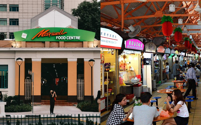 Maxwell Food Centre: Tại đây có hơn 100 quầy hàng, trở thành một trong những nơi có các món ăn địa phương lớn nhất ở Singapore. Khu vực ăn uống có không gian mở và chỉ có quạt trần làm mát, không có điều hòa như trung tâm thương mại. Quanh trung tâm ẩm thực là các điểm tham quan nổi tiếng của khu Phố Tàu. Bạn có thể đến đây bằng tàu điện ngầm tuyến Downtown, trạm Telok Ayer.