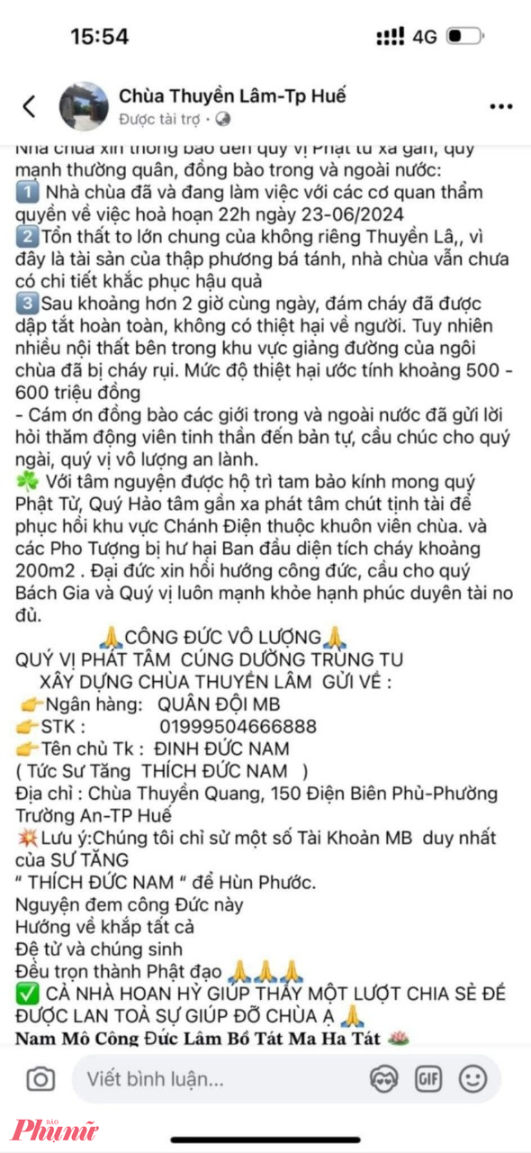 Nhà chùa khẳng định đây là thông tin bịa đăt, hiện cơ quan chức năng đang vào cuộc để điều tra