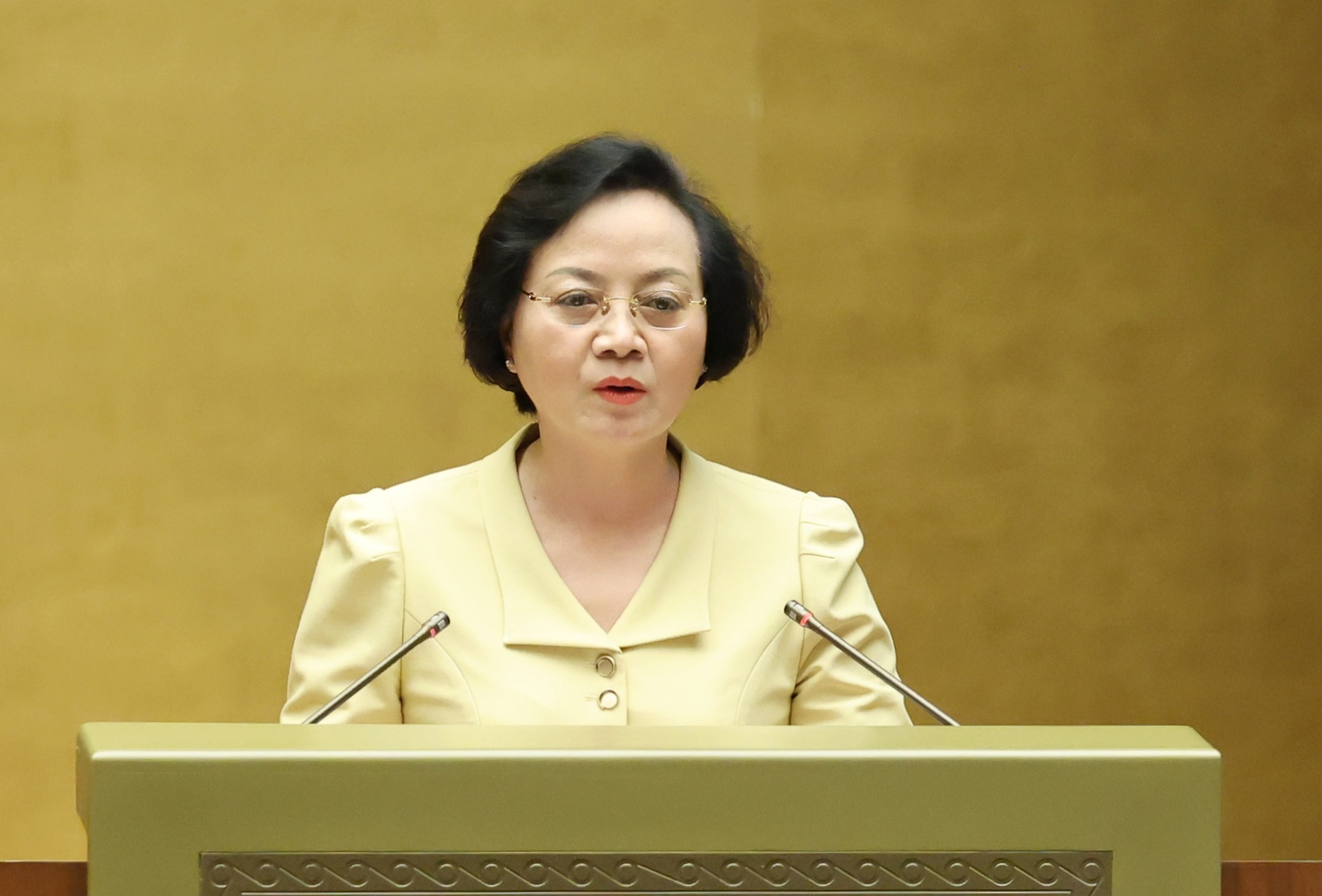 Bộ trưởng Bộ Nội vụ Phạm Thị Thanh Trà trình bày