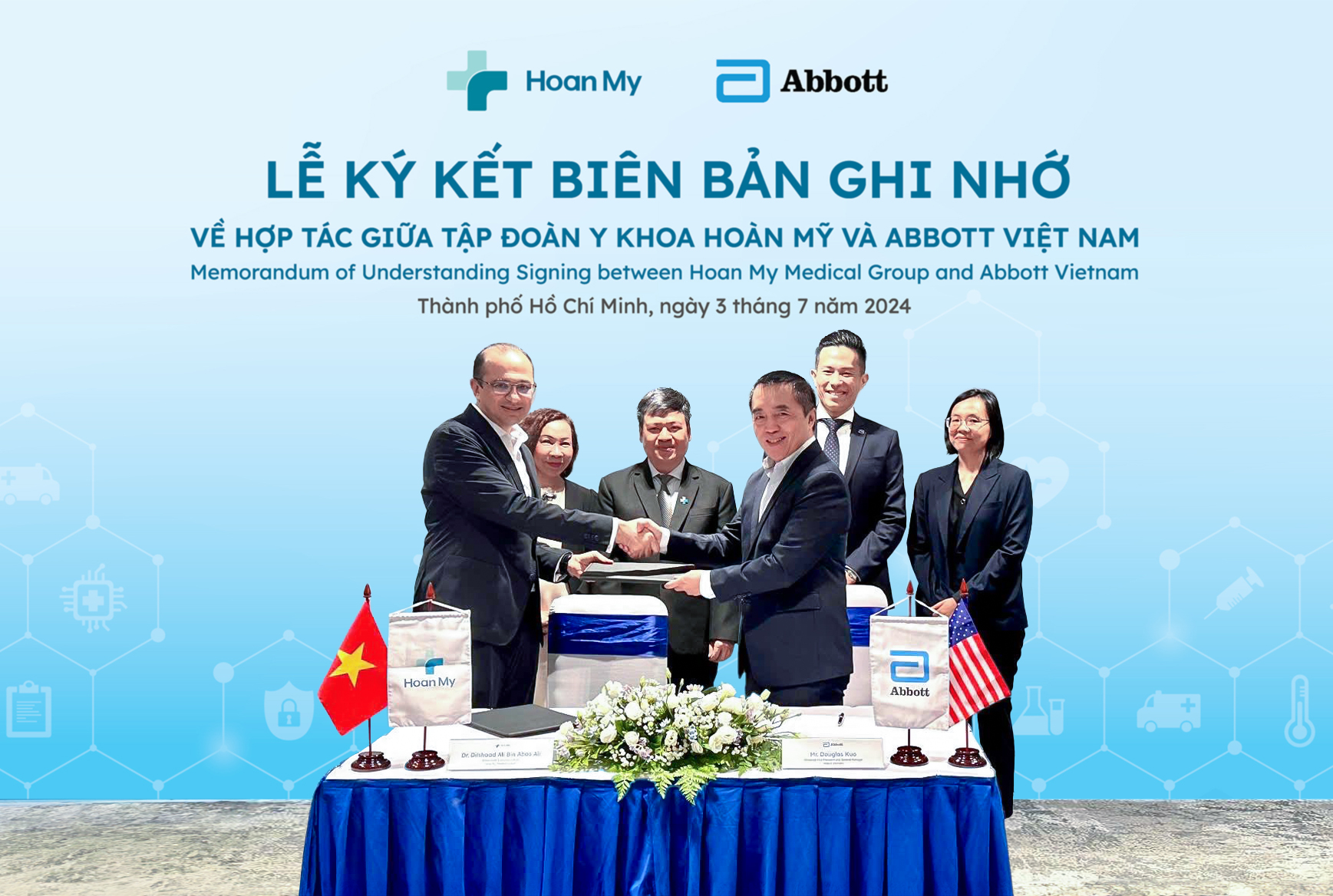 Tập đoàn Y khoa Hoàn Mỹ và Abbott Việt Nam ký kết biên bản ghi nhớ hợp tác - Ảnh: Hoàn Mỹ