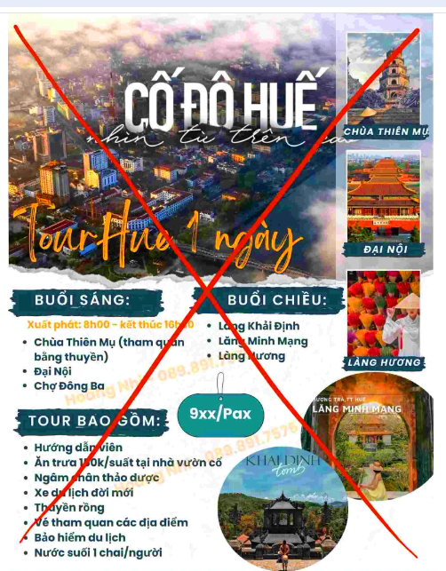 Hình ảnh quảng cáo tour du lịch Huế một ngày sử dụng Tử Cấm Thành (Trung Quốc) để minh họa cho Đại Nội Huế.