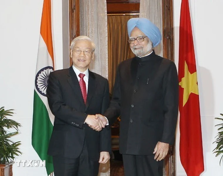 Thủ tướng Manmohan Singh đón, hội đàm với Tổng Bí thư Nguyễn Phú Trọng thăm cấp Nhà nước tới Cộng hòa Ấn Độ (New Delhi, 20/11/2013) - Ảnh: Trí Dũng/TTXVN