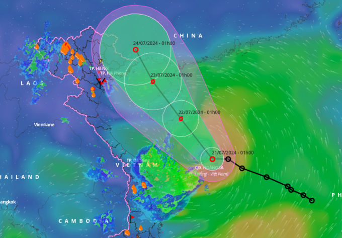 Dự báo hướng đi và vùng ảnh hưởng của bão. Ảnh: Hệ thống giám sát thiên tai