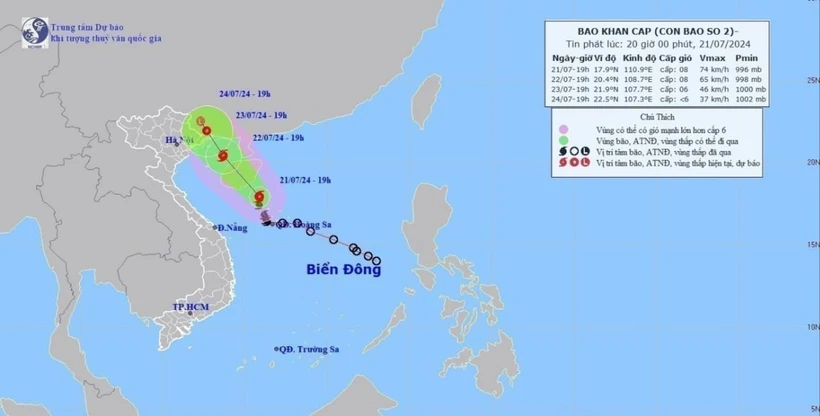 Đường đi của bão số 2 - Ảnh: TTXVN