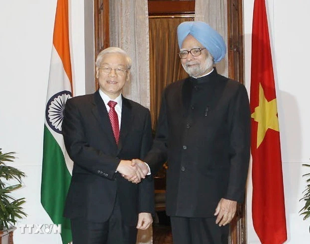 Ảnh tư liệu: Thủ tướng Cộng hoà Ấn Độ Manmohan Singh và Tổng Bí thư Nguyễn Phú Trọng trước cuộc hội đàm tối 20/11/2013 tại Dinh Thủ tướng ở Thủ đô New Delhi. (Ảnh: Trí Dũng/TTXVN)