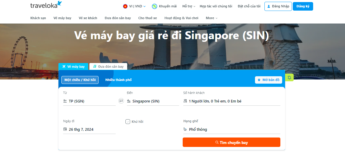 Săn vé máy bay đi Singapore dễ dàng với Traveloka